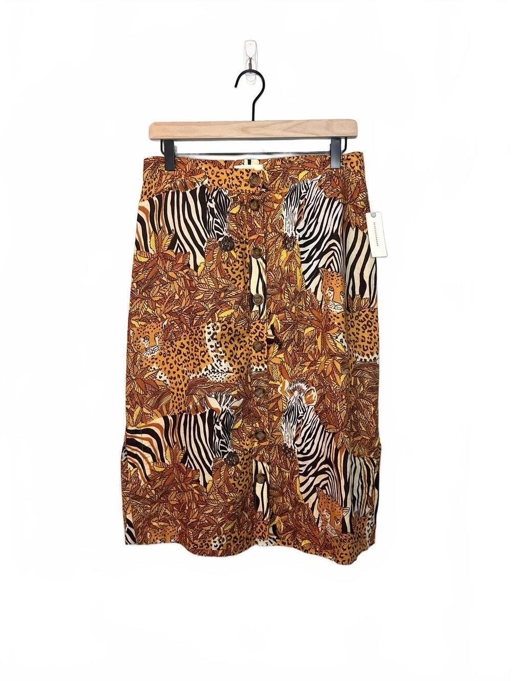 NWT Anthropologie Maeve Zebra Print Safari Button Front Midi Skirt Side Slits 10 - Picture 3 of 7